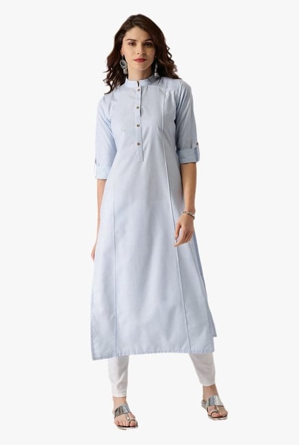 Libas Blue Textured Cotton Straight Kurta Libas Blue Textured Cotton Straight Kurta