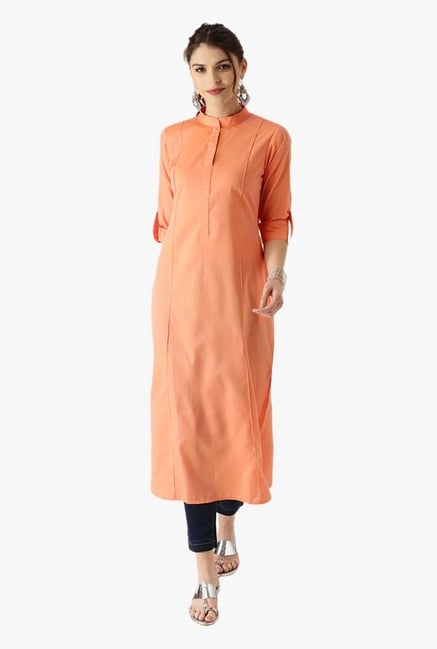 Libas Orange Striped Cotton Pathani Kurta Libas Orange Striped Cotton Pathani Kurta