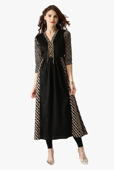 Libas Black Printed Cotton Anarkali Kurta Libas Black Printed Cotton Anarkali Kurta