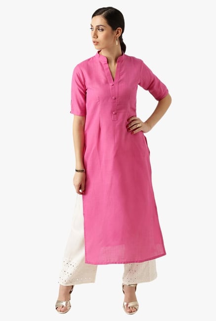 Libas Pink Textured Cotton Kurta Libas Pink Textured Cotton Kurta