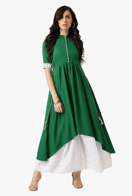 Libas Green Regular Fit Polyester Kurta Libas Green Regular Fit Polyester Kurta