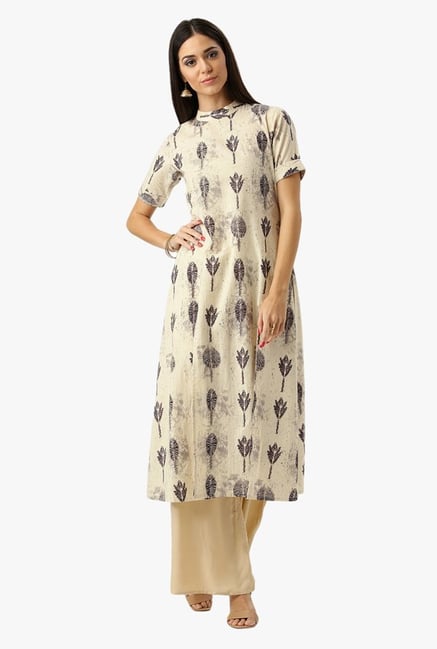 Libas Beige Printed Cotton Kurta Libas Beige Printed Cotton Kurta