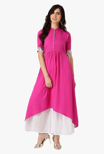 Libas Pink Regular Fit Polyester Kurta Libas Pink Regular Fit Polyester Kurta