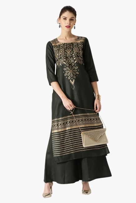 Libas Green Printed Cotton Kurta With Palazzo Libas Green Printed Cotton Kurta With Palazzo