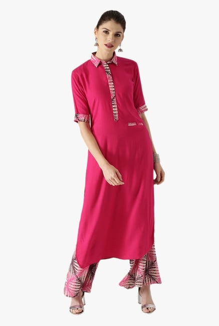 Libas Pink Rayon Kurta With Printed Palazzo Libas Pink Rayon Kurta With Printed Palazzo