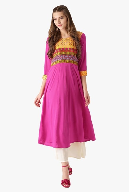 Libas Pink Printed Polyester Anarkali Kurta Libas Pink Printed Polyester Anarkali Kurta