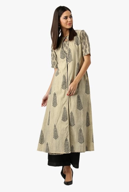Libas Beige Printed Cotton Kurta With Jacket Libas Beige Printed Cotton Kurta With Jacket