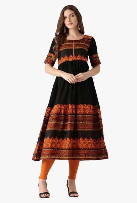 Libas Black Printed Cotton Anarkali Kurta Libas Black Printed Cotton Anarkali Kurta