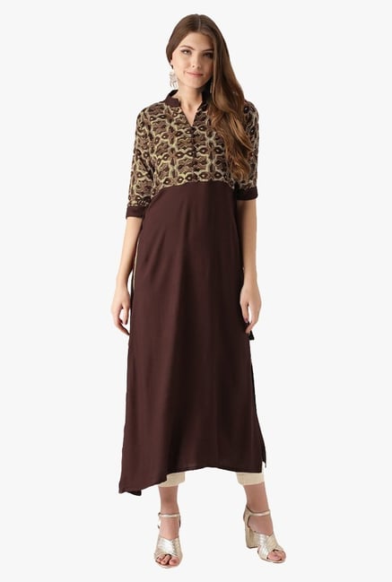 Libas Brown Printed Rayon A-Line Kurta Libas Brown Printed Rayon A-Line Kurta