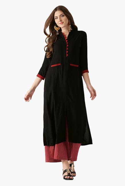 Libas Black Regular Fit Rayon A-Line Kurta Libas Black Regular Fit Rayon A-Line Kurta