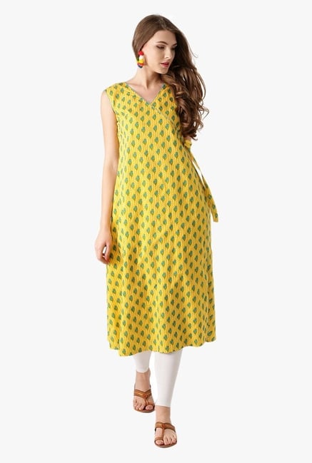 Libas Yellow Floral Print Cotton Kurta Libas Yellow Floral Print Cotton Kurta