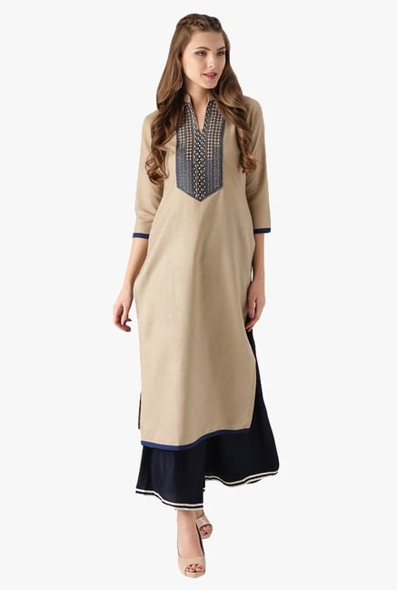 Libas Beige Embroidered Cotton Straight Kurta Libas Beige Embroidered Cotton Straight Kurta