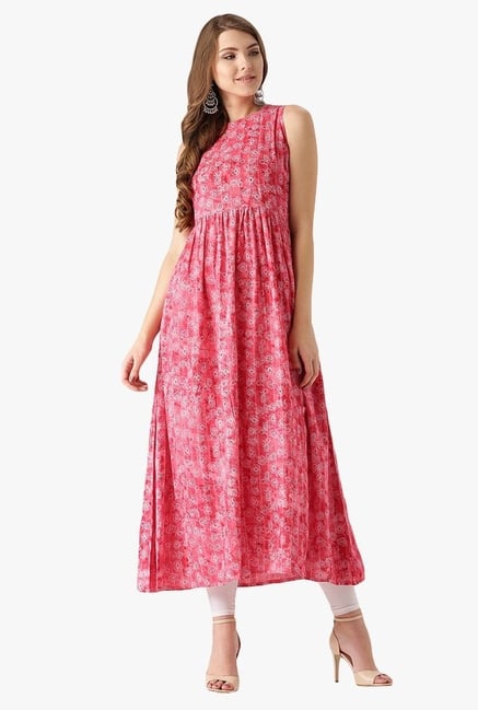 Libas Pink Printed Rayon Anarkali Kurta Libas Pink Printed Rayon Anarkali Kurta