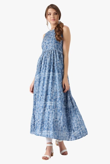 Libas Blue Printed Rayon Anarkali Kurta Libas Blue Printed Rayon Anarkali Kurta