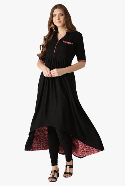 Libas Black Regular Fit Rayon A-Line Kurta Libas Black Regular Fit Rayon A-Line Kurta