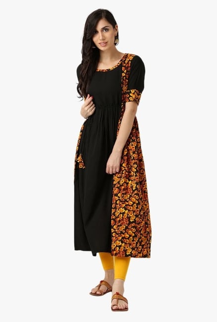Libas Black Printed Polyester Kurta Libas Black Printed Polyester Kurta