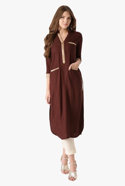 Libas Brown Regular Fit Rayon Pathani Kurta Libas Brown Regular Fit Rayon Pathani Kurta