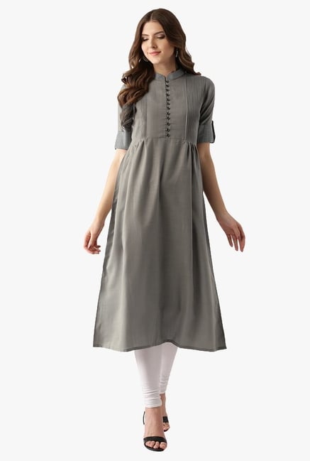 Libas Grey Textured Cotton Anarkali Kurta Libas Grey Textured Cotton Anarkali Kurta