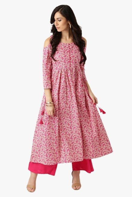 Libas Pink & Beige Paisley Print Cotton Kurta Libas Pink & Beige Paisley Print Cotton Kurta