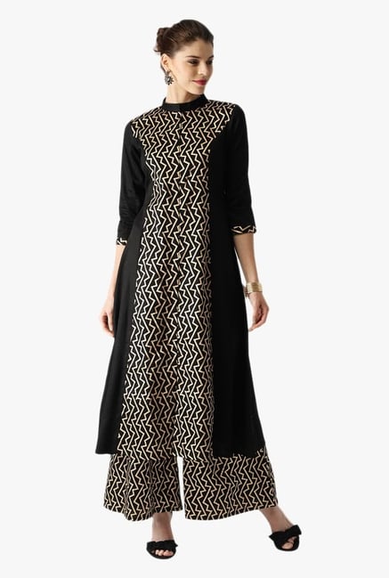 Libas Black Printed Cotton Kurta With Printed Palazzo Libas Black Printed Cotton Kurta With Printed Palazzo