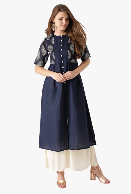Libas Navy Printed Cotton Anarkali Kurta Libas Navy Printed Cotton Anarkali Kurta
