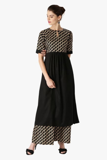 Libas Black Printed Cotton Kurta With Printed Palazzo Libas Black Printed Cotton Kurta With Printed Palazzo