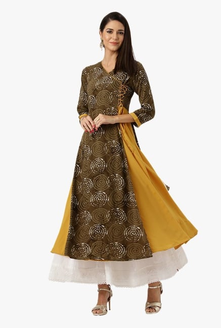 Libas Olive Printed Rayon Kurta Libas Olive Printed Rayon Kurta