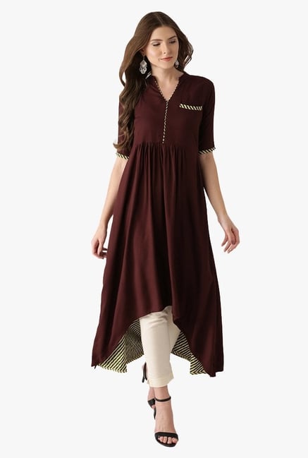 Libas Brown Regular Fit Rayon A-Line Kurta Libas Brown Regular Fit Rayon A-Line Kurta