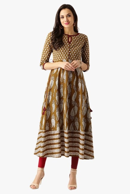 Libas Brown Paisley Print Cotton Kurta Libas Brown Paisley Print Cotton Kurta