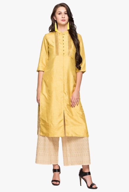 W Yellow Regular Fit Cotton Kurta W Yellow Regular Fit Cotton Kurta