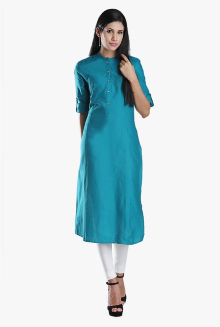 W Teal Regular Fit Cotton Kurta W Teal Regular Fit Cotton Kurta