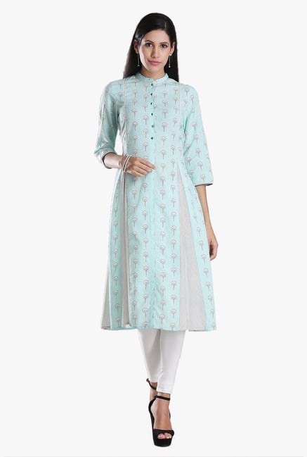 W Blue Printed Viscose Kurta W Blue Printed Viscose Kurta