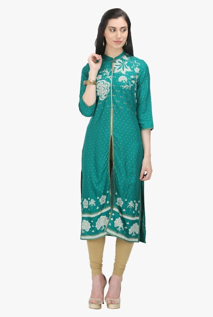 W Teal Printed Viscose Kurta W Teal Printed Viscose Kurta