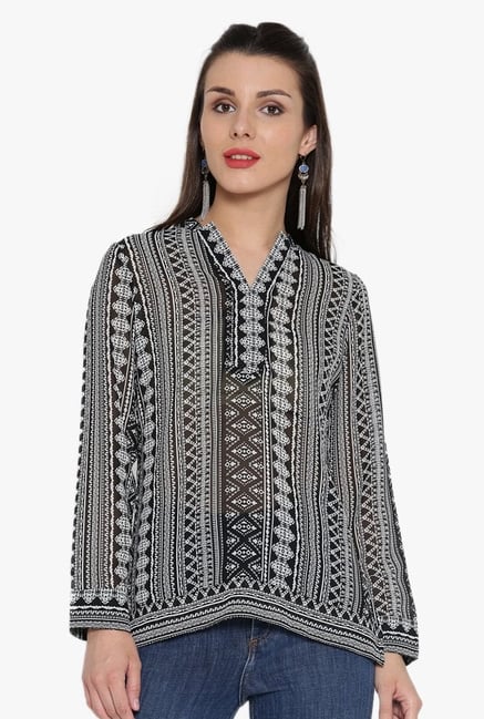 Desi Fusion Black Printed Georgette Top Desi Fusion Black Printed Georgette Top