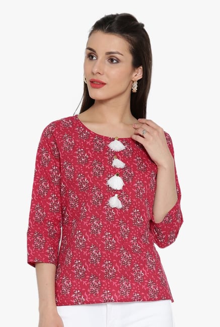 Desi Fusion Pink Printed Cotton Top Desi Fusion Pink Printed Cotton Top