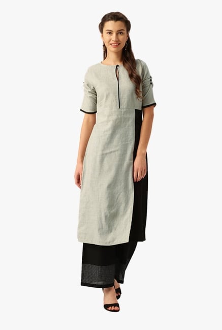 Desi Fusion Grey Textured Cotton A-Line Kurta Desi Fusion Grey Textured Cotton A-Line Kurta