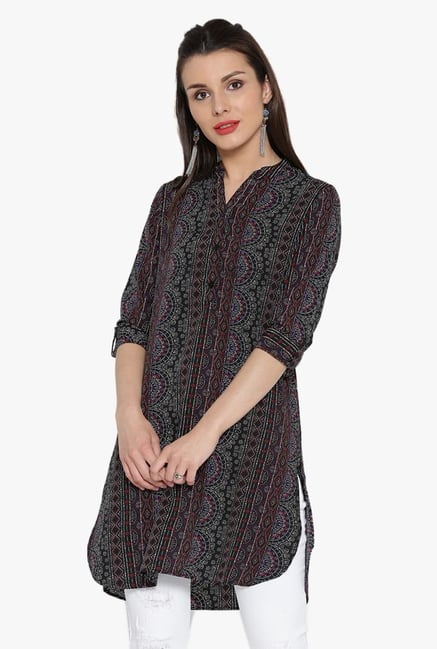 Desi Fusion Black Printed Polyester Top Desi Fusion Black Printed Polyester Top