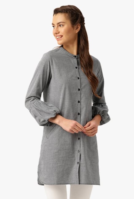 Desi Fusion Navy Checks Cotton Shirt Top Desi Fusion Navy Checks Cotton Shirt Top