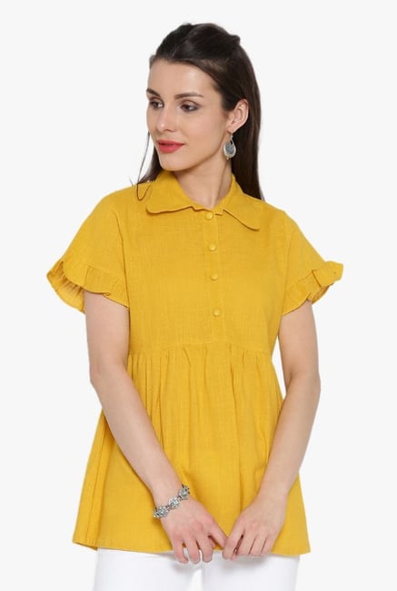 Desi Fusion Yellow Textured Cotton Top Desi Fusion Yellow Textured Cotton Top