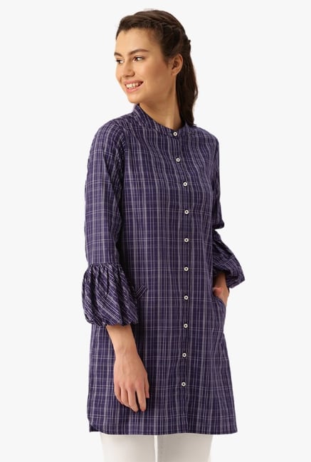 Desi Fusion Purple Checks Cotton Top Desi Fusion Purple Checks Cotton Top