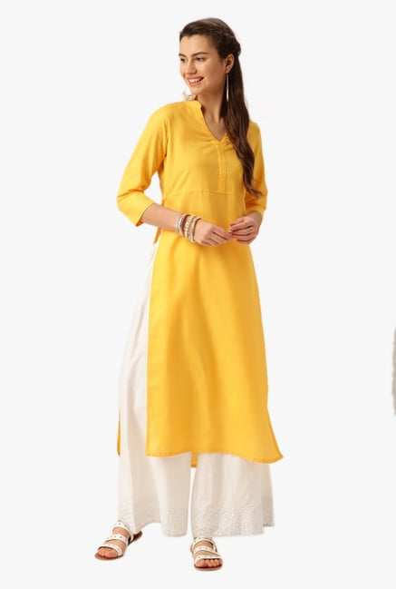 Desi Fusion Yellow Cotton Kurta Desi Fusion Yellow Cotton Kurta