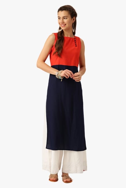 Desi Fusion Navy & Orange Cotton Kurta Desi Fusion Navy & Orange Cotton Kurta