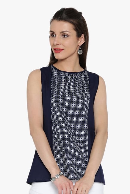 Desi Fusion Navy Printed Cotton Top Desi Fusion Navy Printed Cotton Top