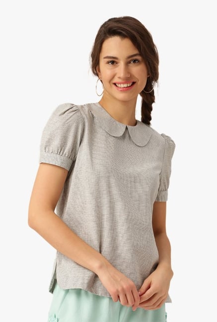 Desi Fusion Off White Checks Cotton Top Desi Fusion Off White Checks Cotton Top