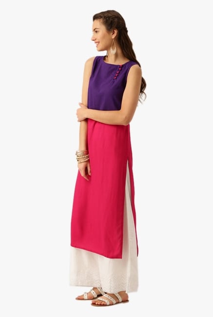 Desi Fusion Purple & Pink Cotton Kurta Desi Fusion Purple & Pink Cotton Kurta