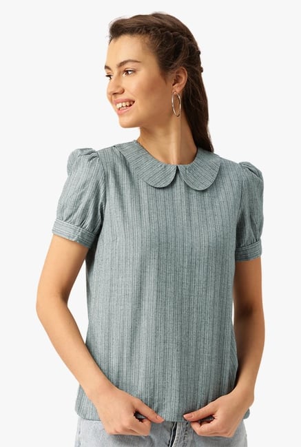 Desi Fusion Blue Textured Cotton Top Desi Fusion Blue Textured Cotton Top