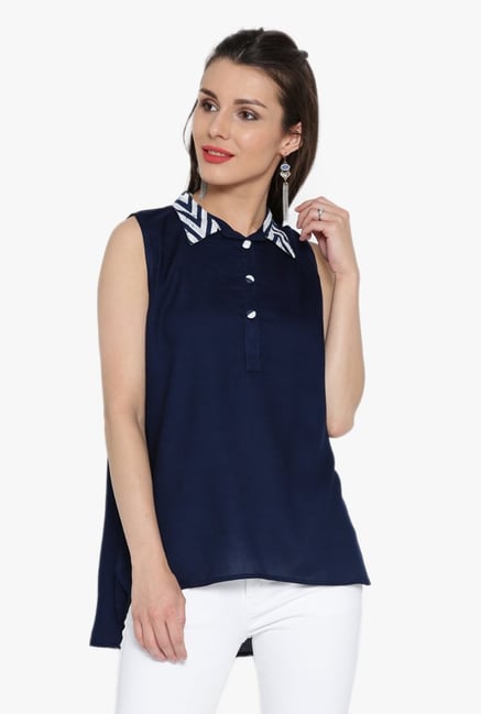 Desi Fusion Navy Rayon Top Desi Fusion Navy Rayon Top