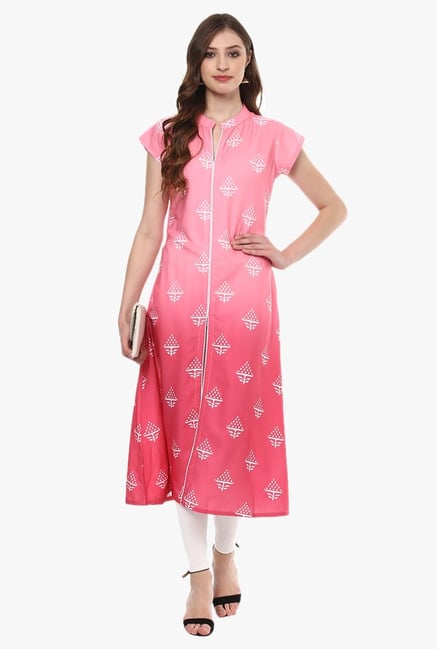 Ziyaa Pink Printed Crepe A-Line Kurta Ziyaa Pink Printed Crepe A-Line Kurta