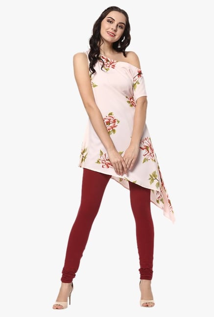 Ziyaa Light Pink Floral Print Crepe A-Line Asymmetric Kurti Ziyaa Light Pink Floral Print Crepe A-Line Asymmetric Kurti