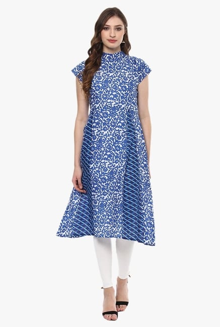 Ziyaa Ink Blue Printed Cotton A-Line Kurta Ziyaa Ink Blue Printed Cotton A-Line Kurta